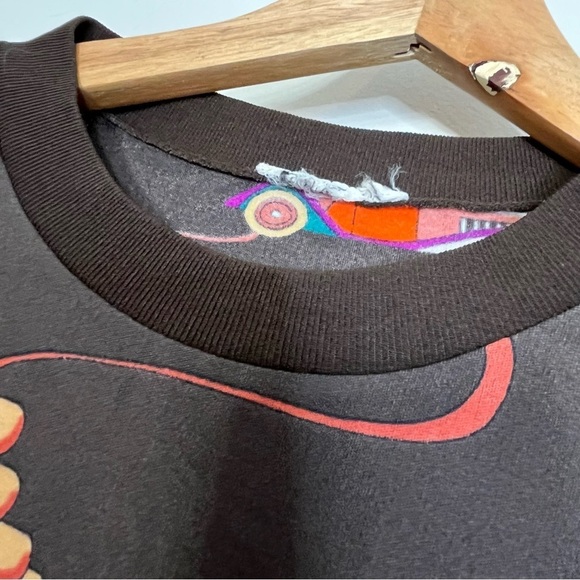 Vintage 70s Art Deco Long Sleeve Top Boardwalk Scene Print Maximalist - Picture 6 of 11